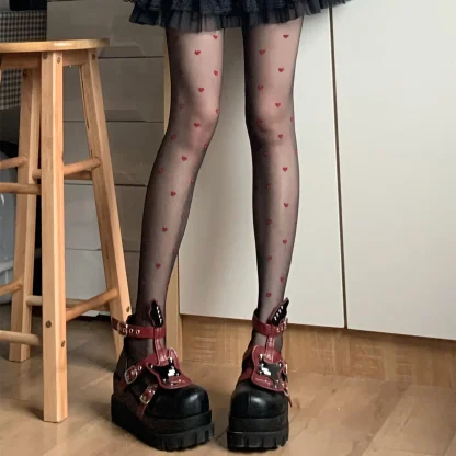 Polka Heart See-through Pantyhose - Image 2
