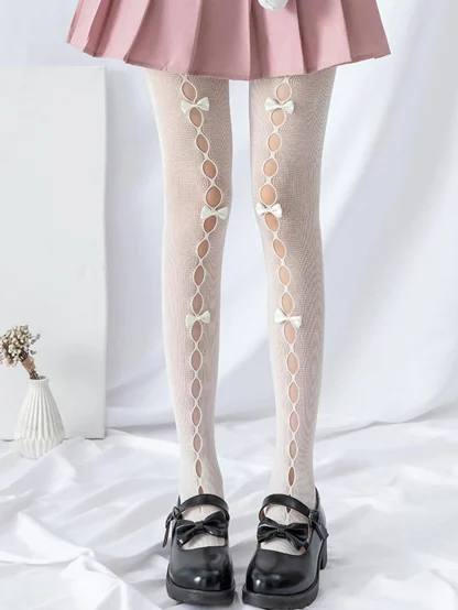 Bow Hollow Out Fishnet Stocking - Image 2