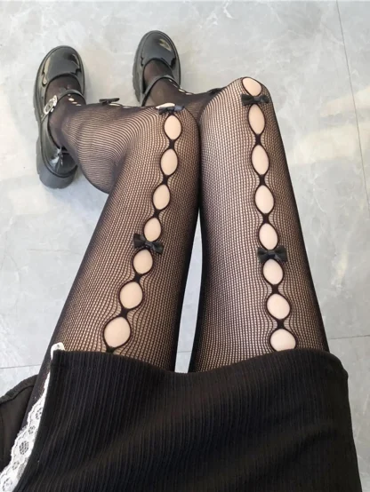 Bow Hollow Out Fishnet Stocking - Image 6